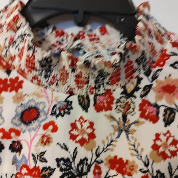 LOFT Floral Cream Blouse with Red and Navy Accents - Picture 3 of 8